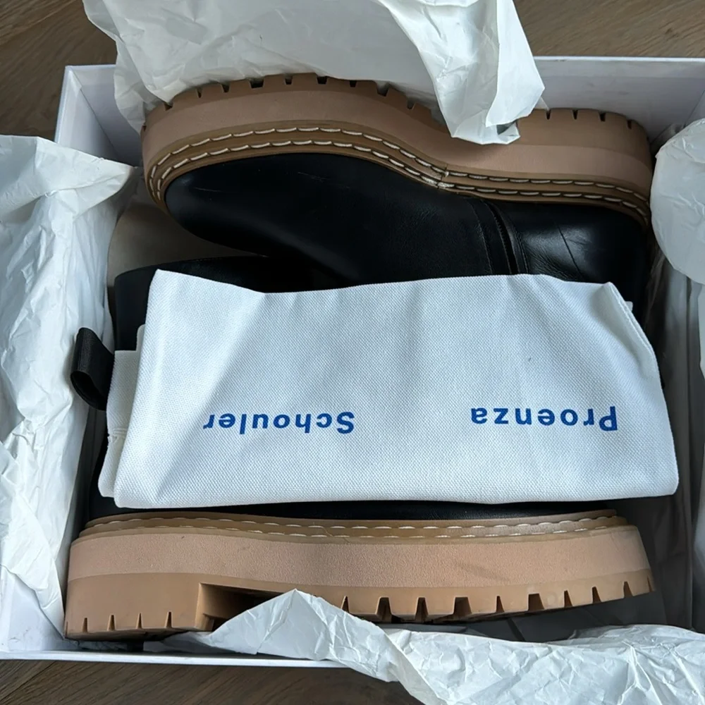 Proenza Schouler Black Leather Platform Lug Sole Ankle Boots 39